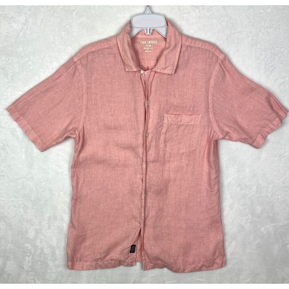 Todd‎ Snyder Linen Button Up Shirt Mens Small Pink Short Sleeve Pocket Somelos
